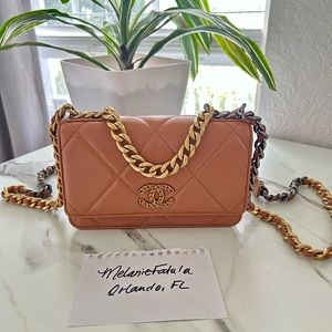 Chanel Caramel Brown 19 WOC wallet on chain crossbody bag